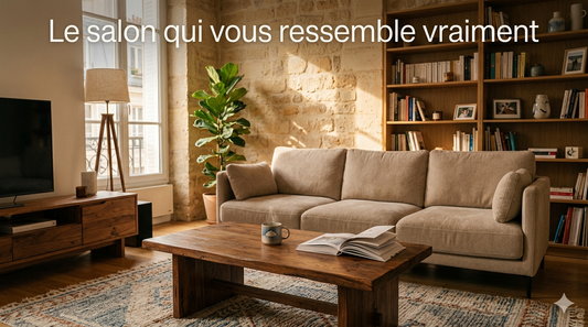Idées déco salon avec meubles en bois massif, table basse et canapé moderne en Tunisie