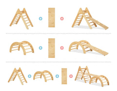 Triangle d'escalade et toboggan montessori en bois naturel Triangle d'escalade et toboggan montessori en bois naturel