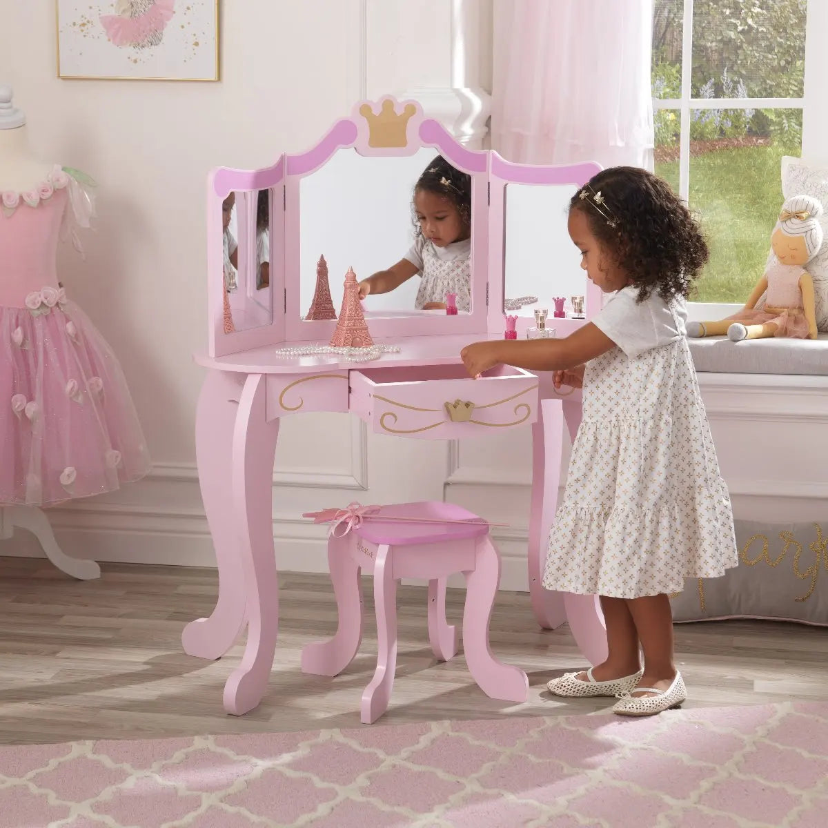 Coiffeuse et tabouret pour enfant - meuble Moku 