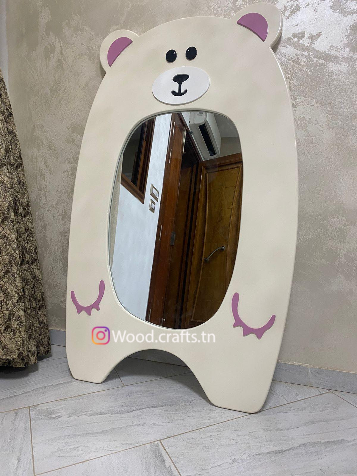 Mini miroir ours en bois pour déco chambre d'enfant Mini miroir ours en bois pour déco chambre d'enfant