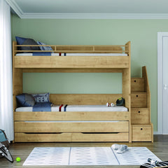Lit superposé ECO avec barrière en bois rouge