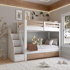 Lit superposé ECO avec barrière en bois rouge