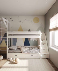 Lit superposé ECO avec barrière en bois rouge