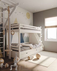 Lit superposé ECO avec barrière en bois rouge