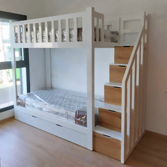 Lit superposé ECO avec barrière en bois rouge